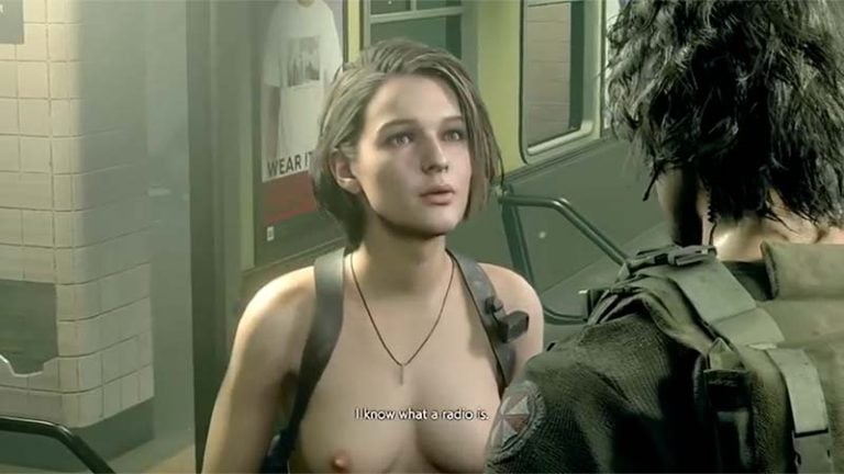 Beautiful badass girl fights zombies as the only one naked around other soldiers