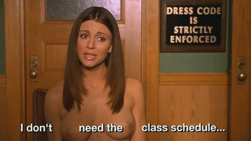 Sexy exchange student spends all of her time in school completely naked
