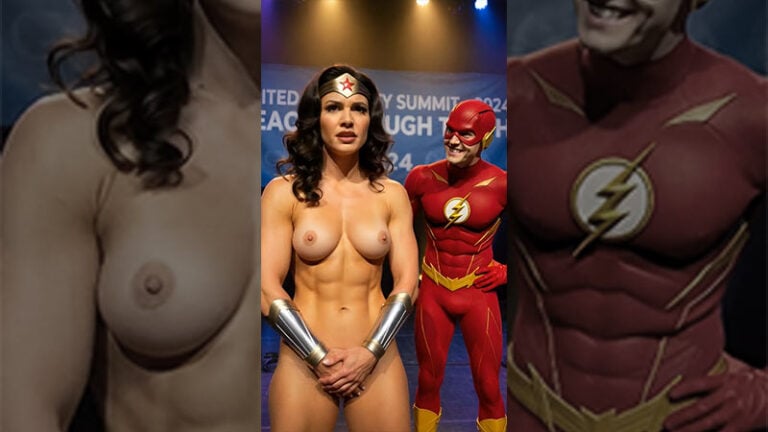 The Flash strips Wonder Woman while she gives a speech